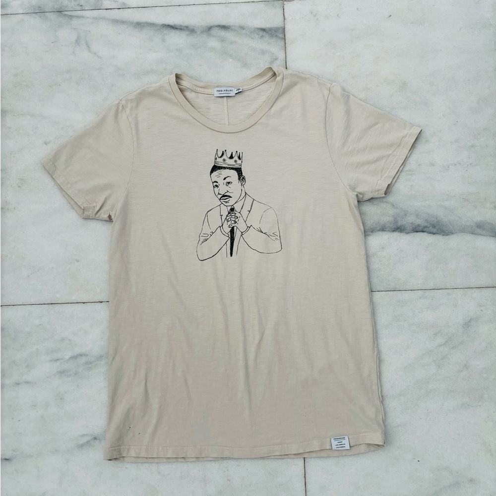 Poolhouse T Shirt MLK Graphic Beige Cotton Short Sleeve Crew Neck Men L Academia